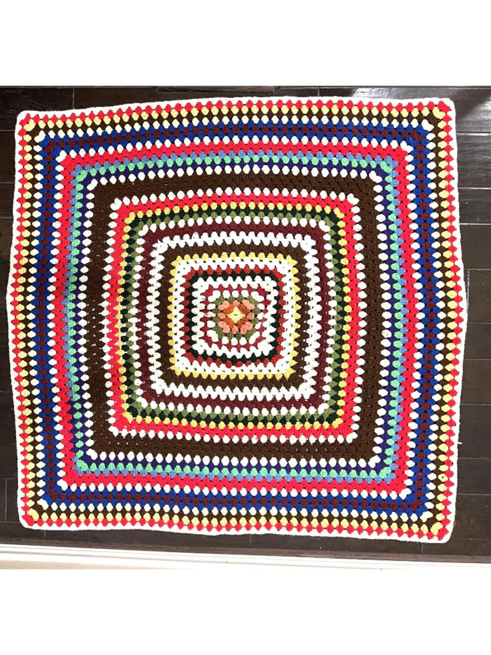 Handmade Multi-Color Crochet Granny Square Afghan Blanket 50"x50" Vintage-Style